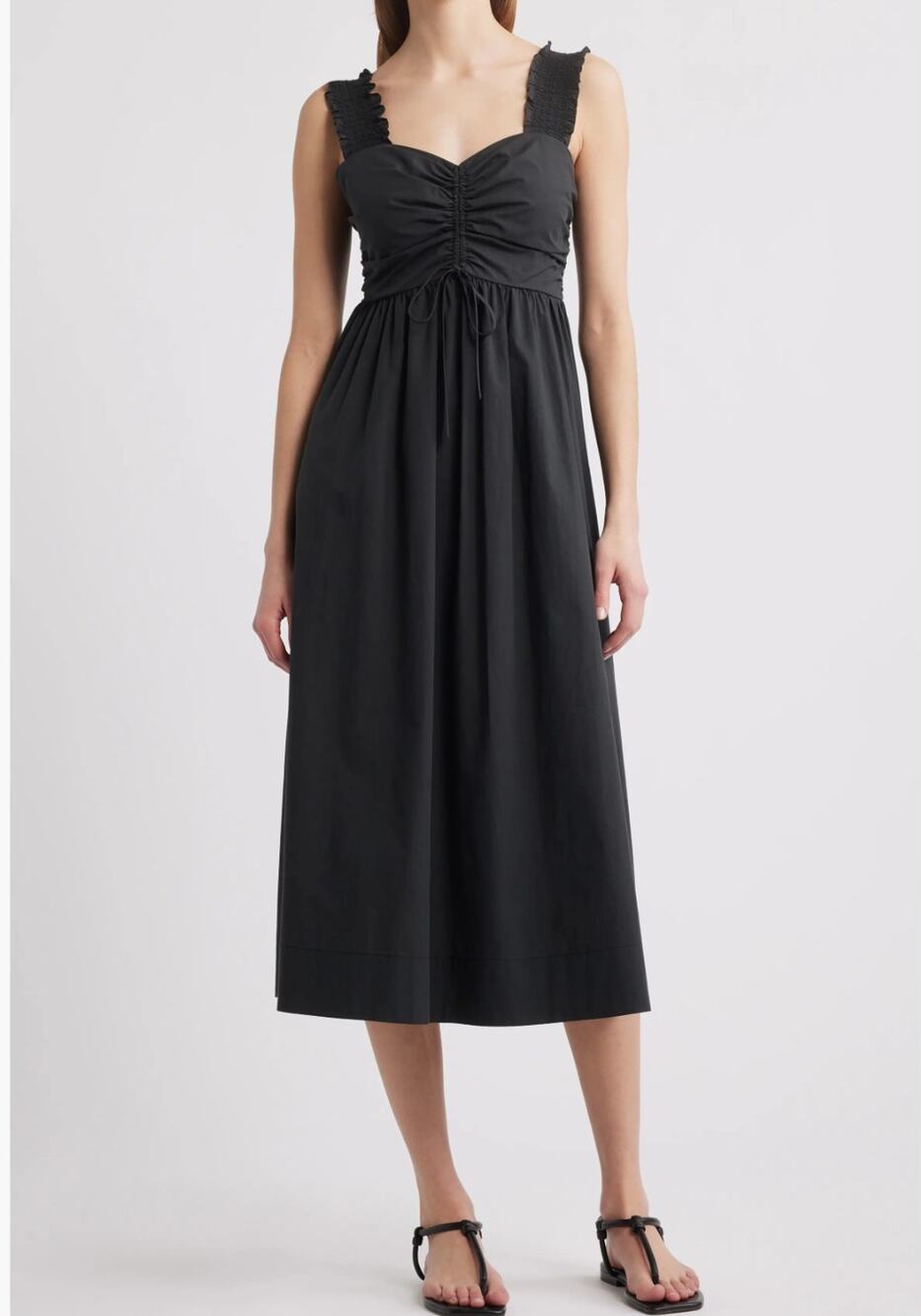 Rails Irisa Dress Black Size Medium Cotton Poplin Midi Sweetheart Neckline